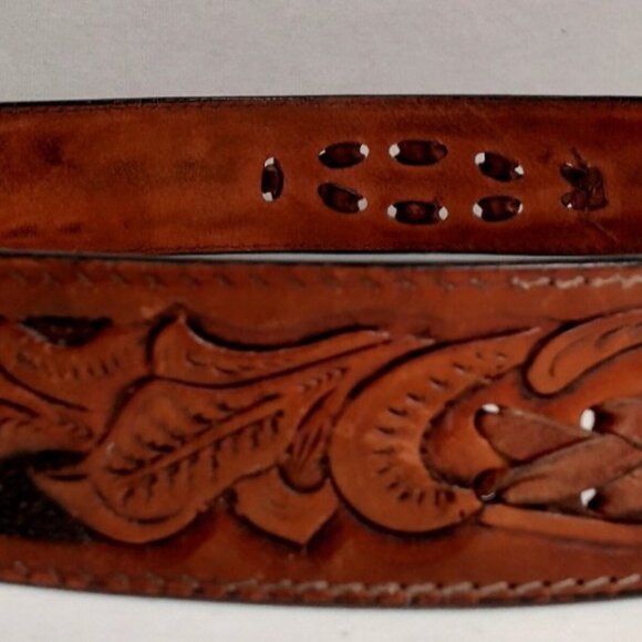 Vintage Larry Mahon Leegin Tooled Leather Belt Personalized Harold Brown Braided - Picture 5 of 16